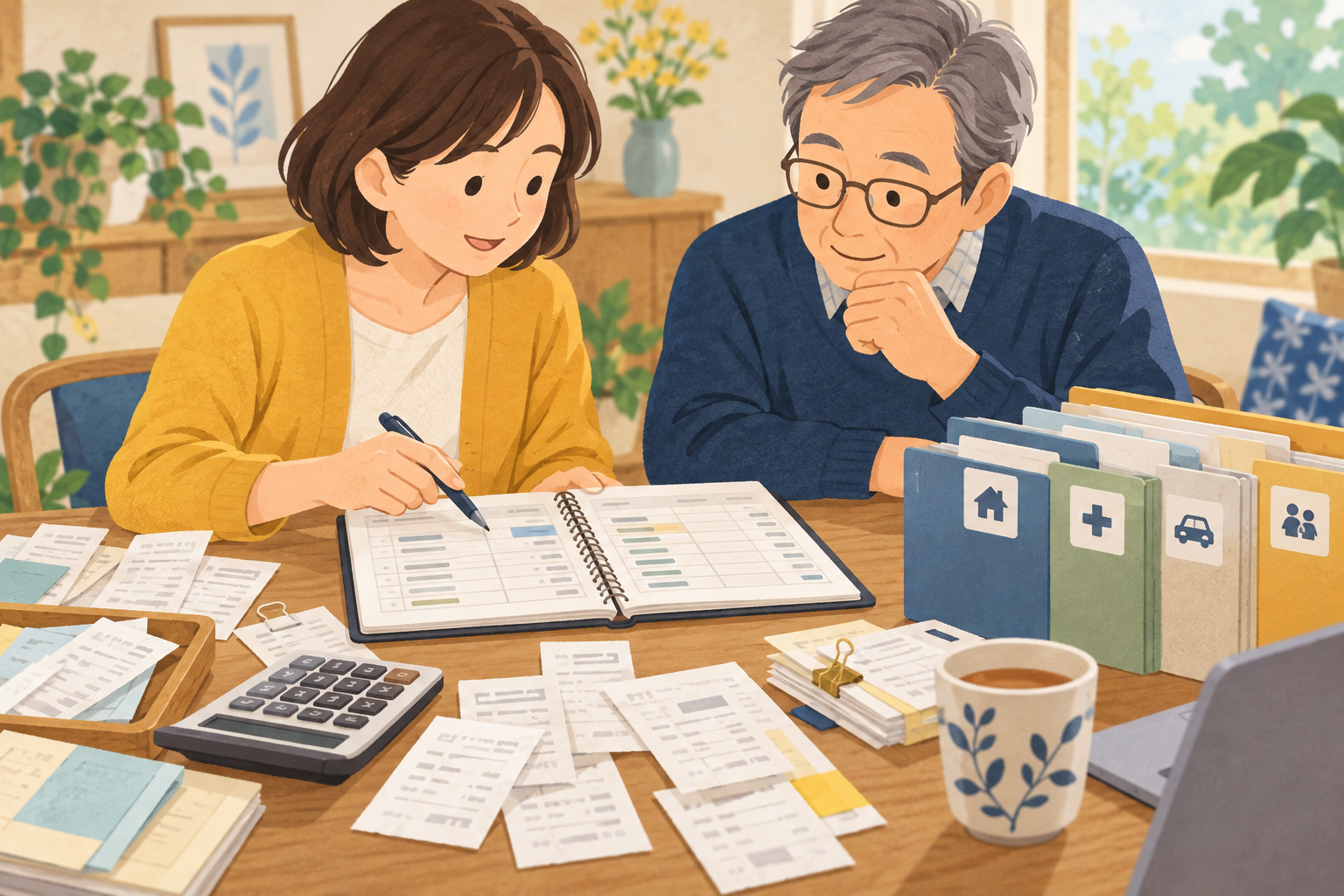 親の介護費と領収書を家族で共有する記録イメージ